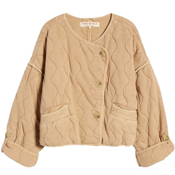 NWT FREE PEOPLE gwynnie quilted crop jacket in champagne diamonds size large - Picture 3 of 15